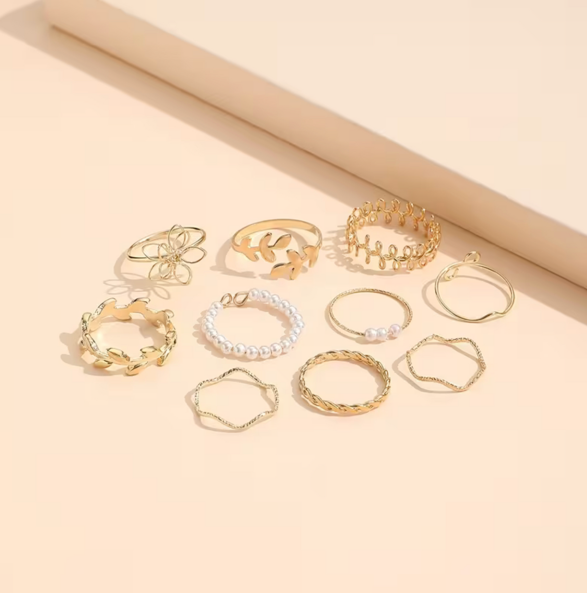 Leaf Design Ring Set with Zinc Alloy, 10-Piece Fashion Collection