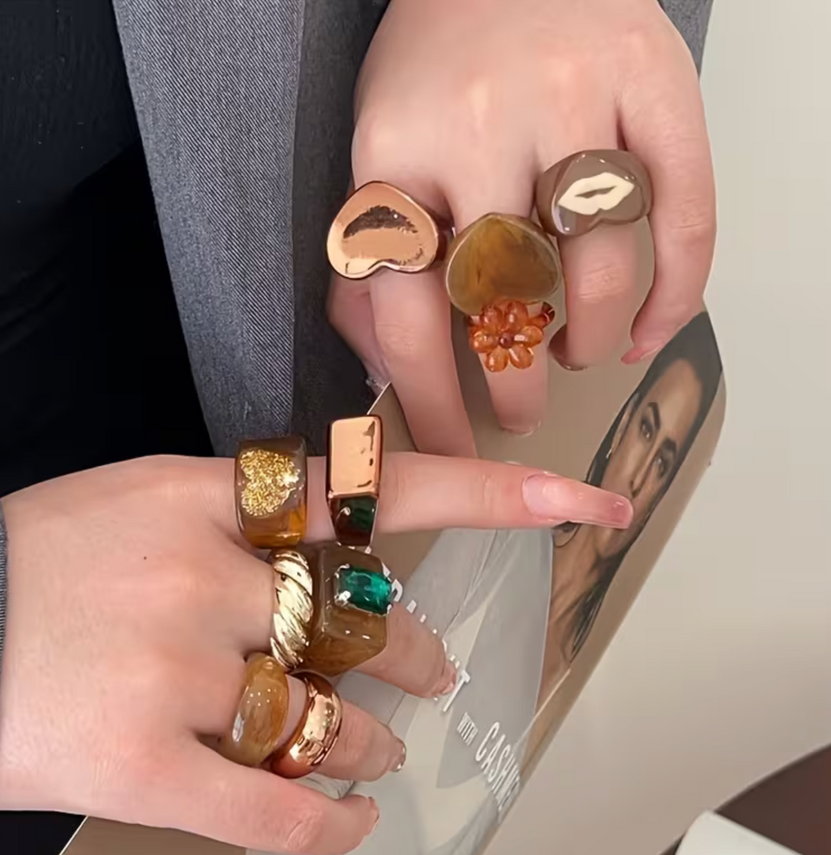 Resin Ring Set with Assorted Designs and Stackable Style, 10 Pieces
