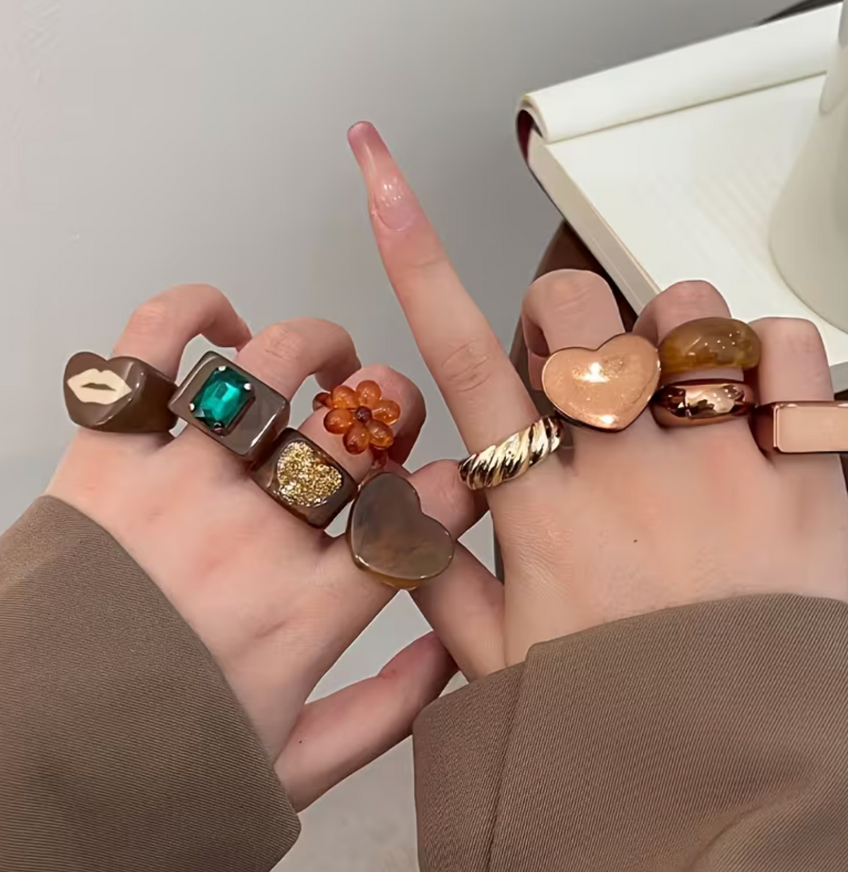 Resin Ring Set with Assorted Designs and Stackable Style, 10 Pieces