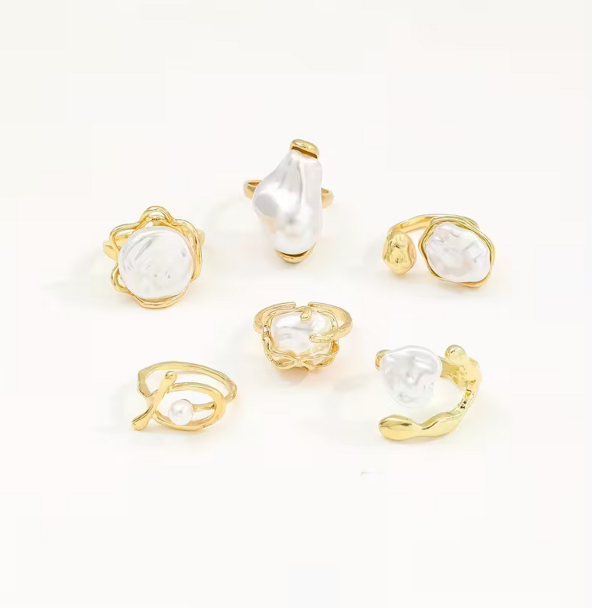 Wide Band Pearl Accent Ring Set, 6-Piece Stackable Collection