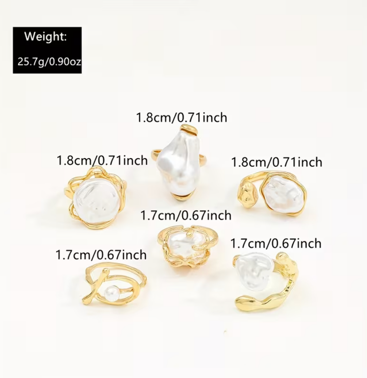 Wide Band Pearl Accent Ring Set, 6-Piece Stackable Collection