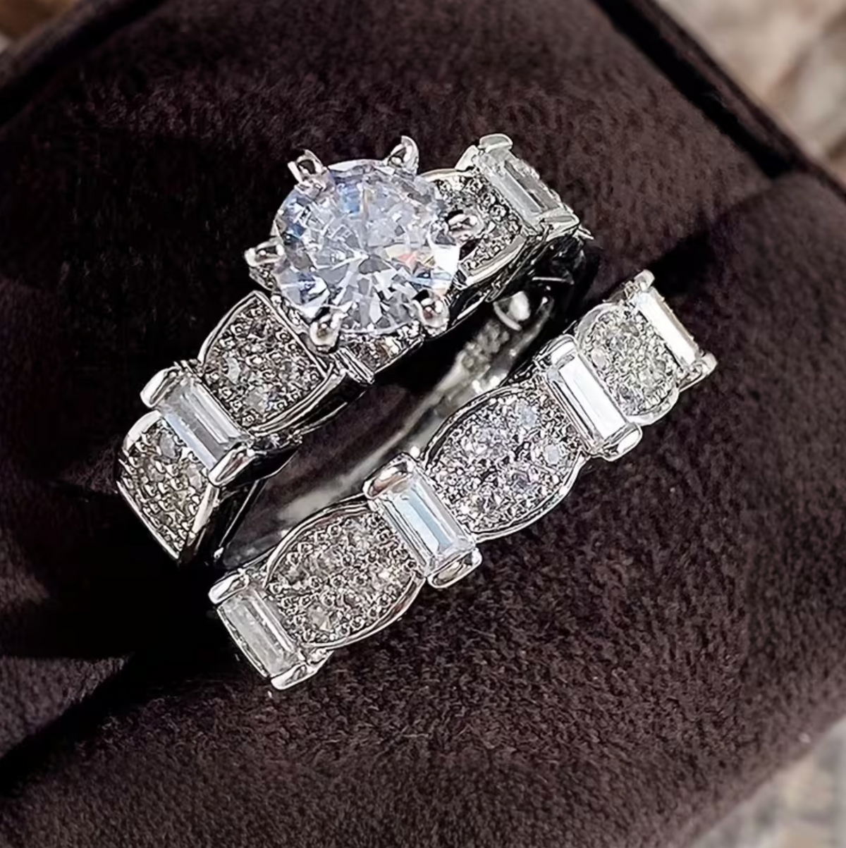 Stackable Ring Set with Sparkling Stones and Vintage Design