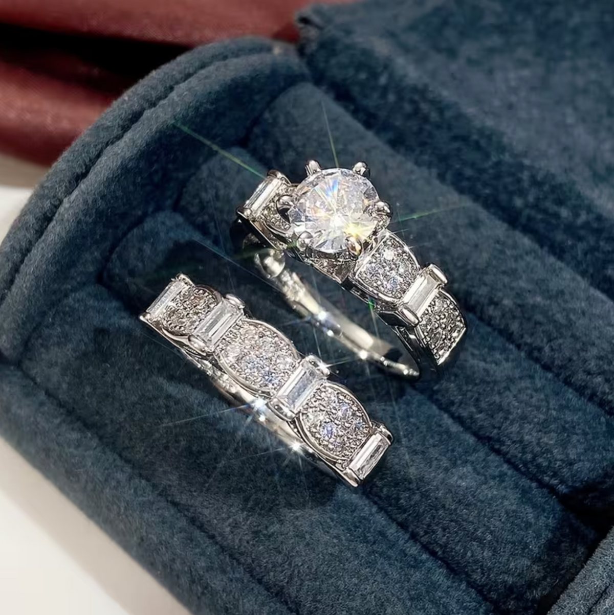 Stackable Ring Set with Sparkling Stones and Vintage Design