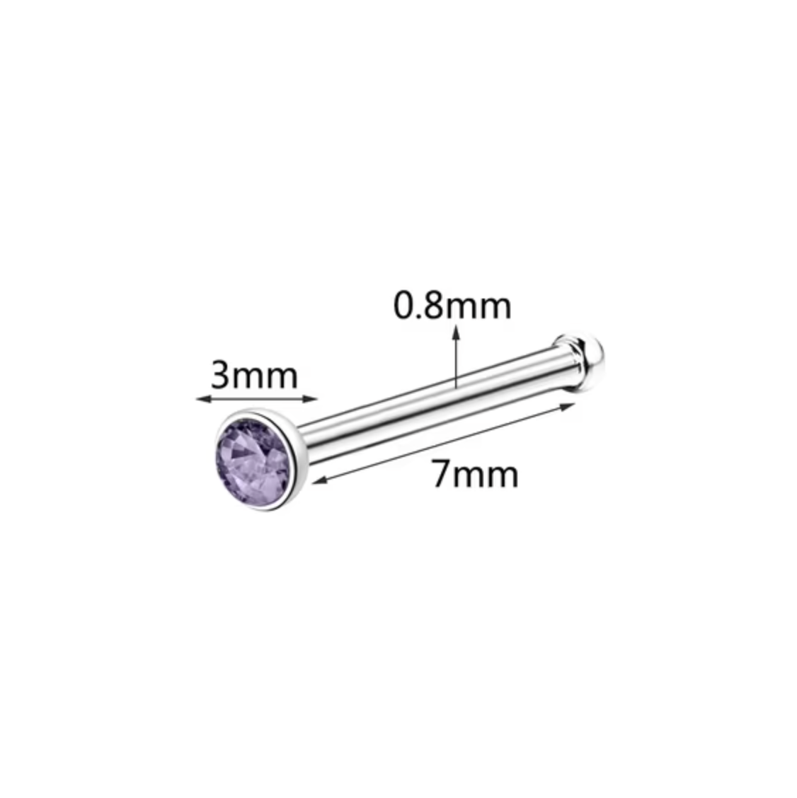 Cubic Zirconia Nose Studs with Multicolor Stones and Mixed Backings, 20-Piece Set
