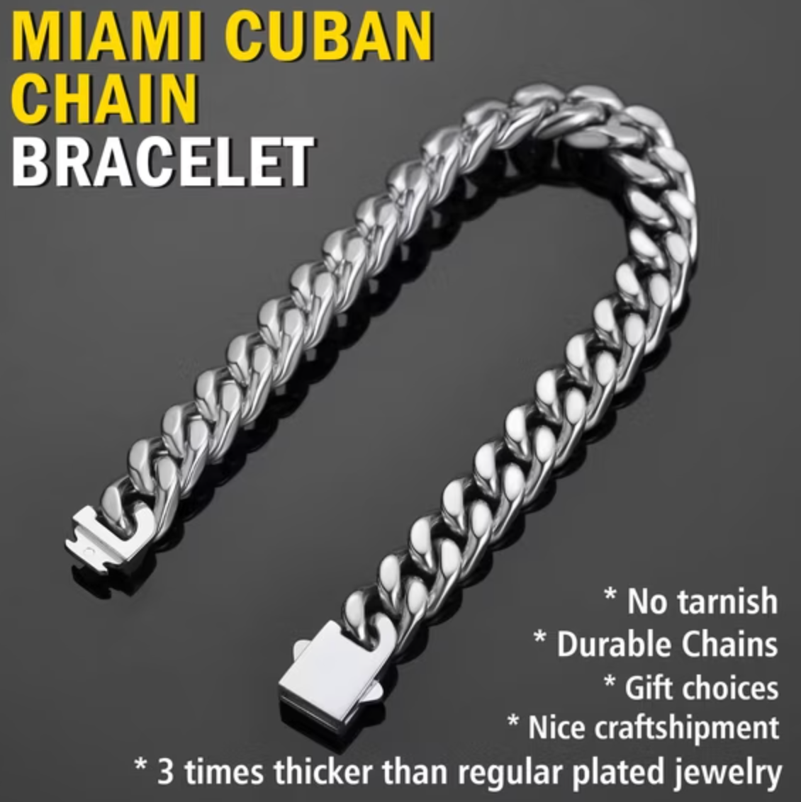 Stainless Steel Curb Link Bracelet 9mm with Polished Silver Finish, 9 Inch Length