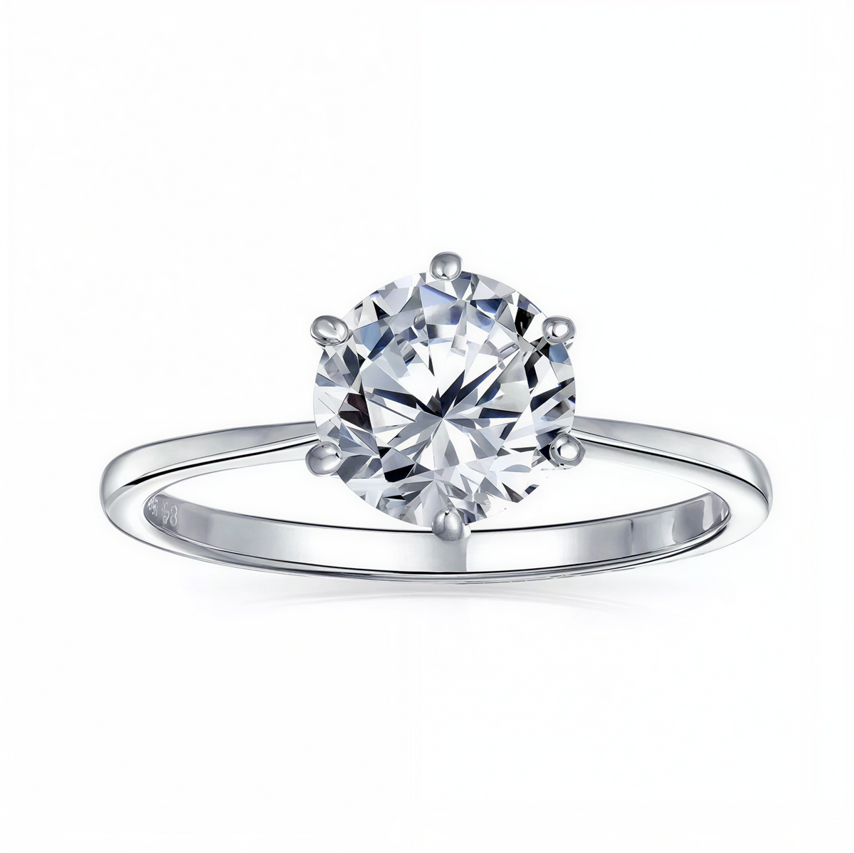Round Cubic Zirconia Solitaire Ring with 6 Prong Setting and Gold Plated Sterling Silver Band