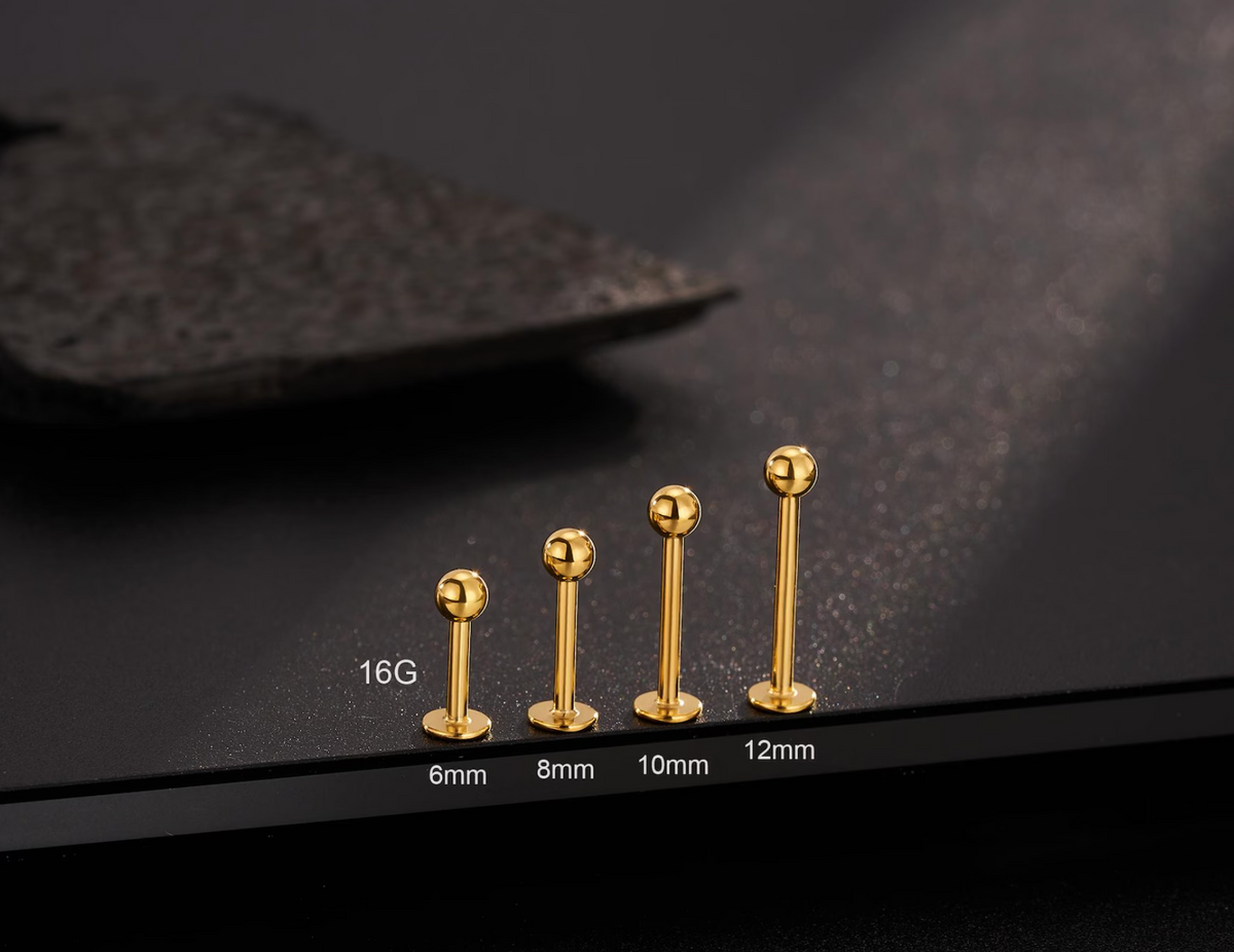 Labret Studs 16G with Threaded Ball Ends and Flat Back, 6 Piece Set