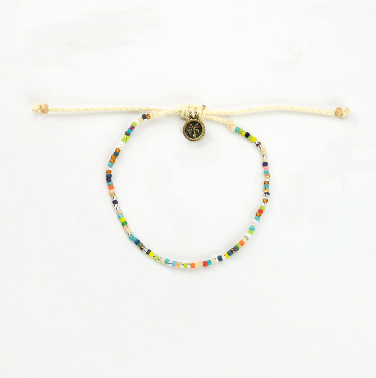 Adjustable Bead Anklet with Glass Beads and Palm Tree Charm