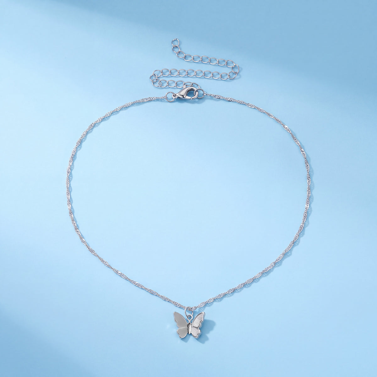Silver Butterfly Choker Necklace with Adjustable Chain