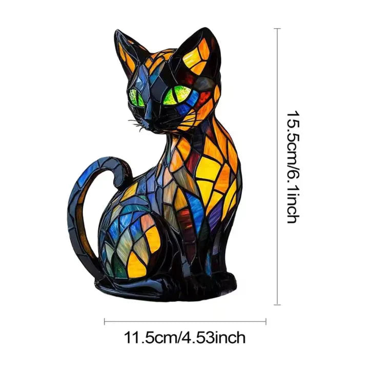 Stained Glass Cat Table Lamp, Colorful Design, Ambient Light