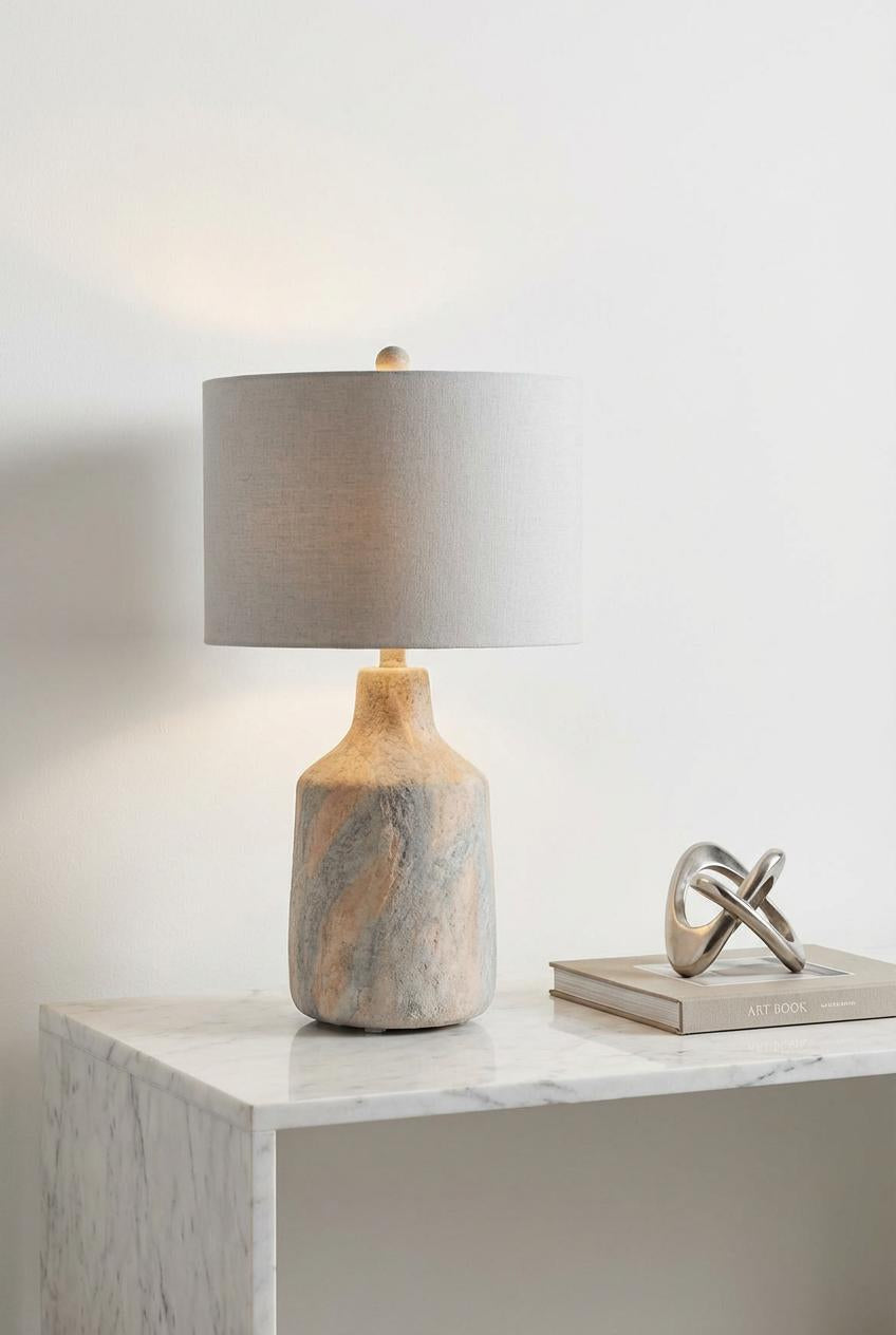 Neutral Table Lamp, Stone-Inspired Base, Soft Ambient Light