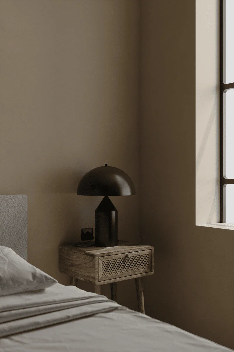 Black Umbrella Table Lamp, Compact Shade, Bedside Lighting