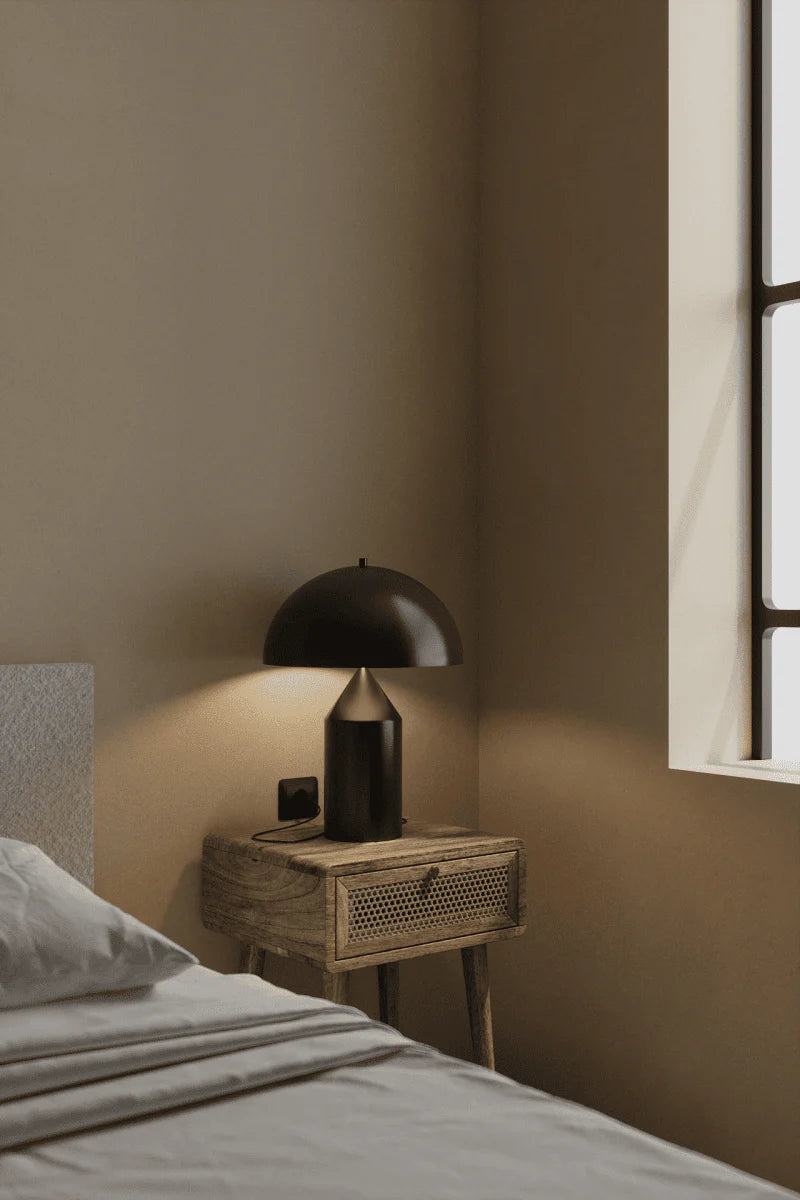 Black Umbrella Table Lamp, Compact Shade, Bedside Lighting