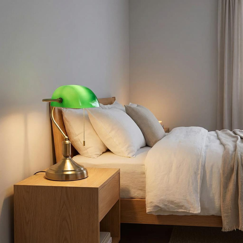 Vintage Table Lamp Antique Green Shade, Desk & Reading Light