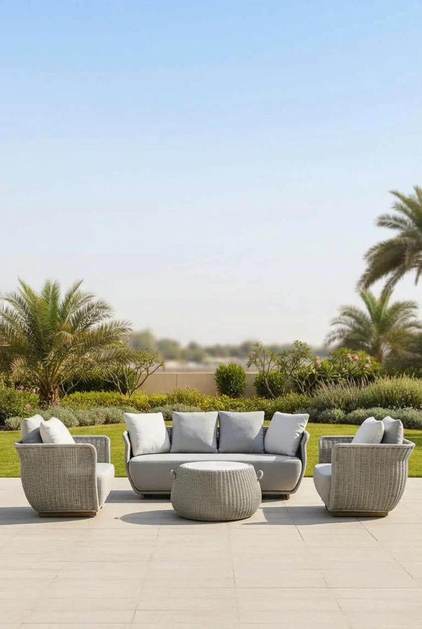 Outdoor Lounge Set 4-Piece, Woven Rope Detail, Patio Seating