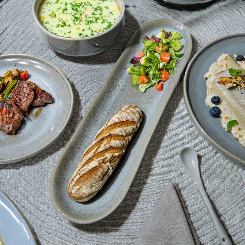 Grey Dining Set 43-Piece, Complete Tableware