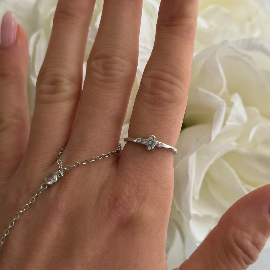 Cross Ring with Cubic Zirconia Stone Accents
