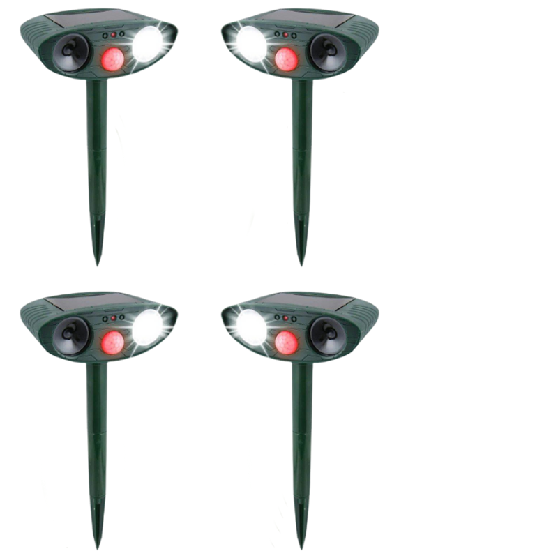 Solar Animal Repeller with Dual Ultrasonic Speakers and Motion Detection, 4-Pack