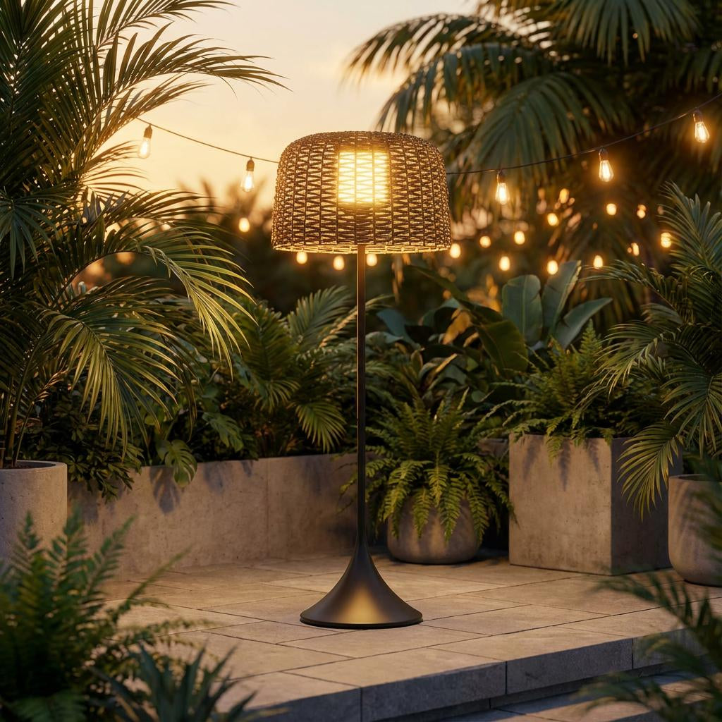 Solar Outdoor Lamp Mesh Shade, Floor Style, Patio Lighting