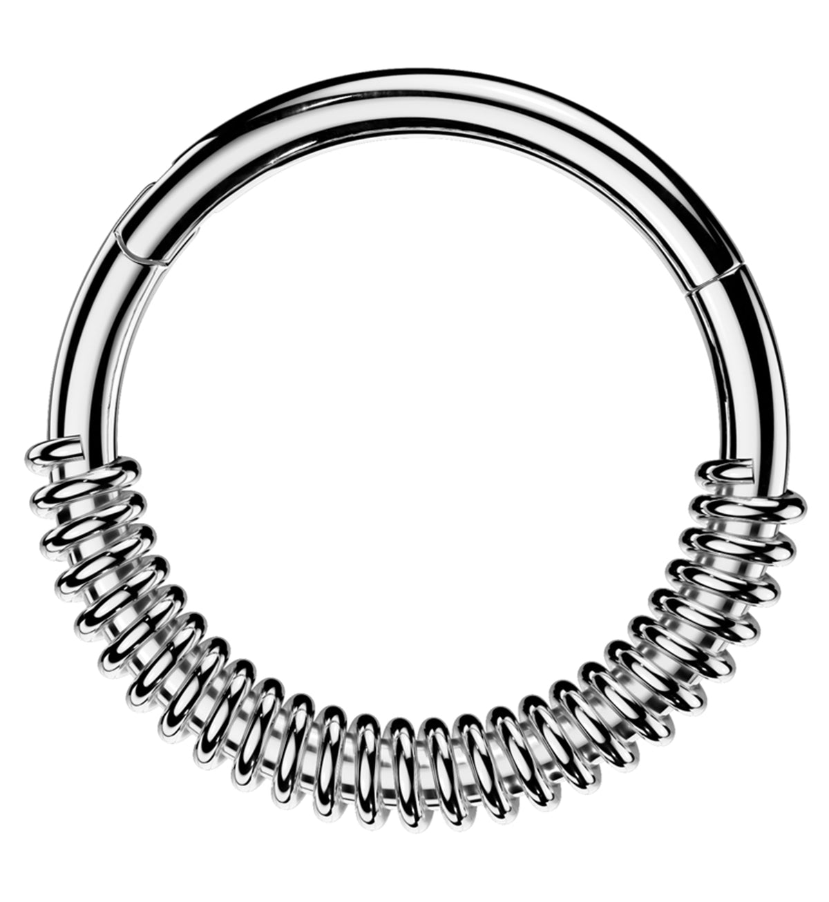 Stainless steel hinged segment ring with coil accent