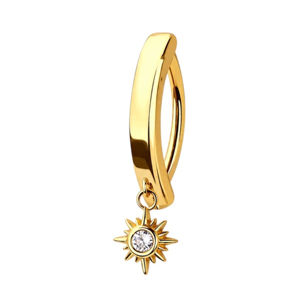 Belly Button Ring with Cubic Zirconia Stone and Hinged Closure, 14G 10mm