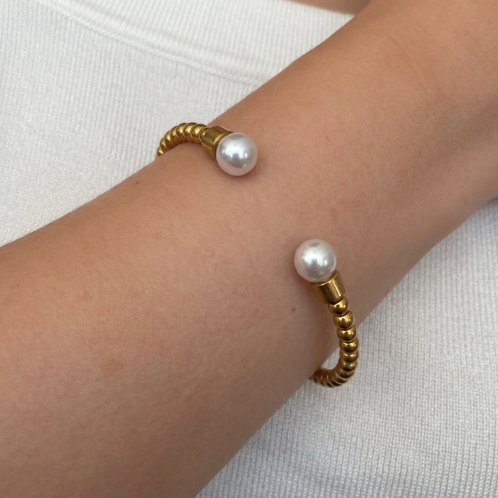 Beaded Bangle Bracelet and Pearl Accents