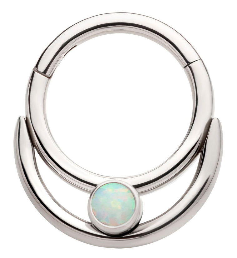 Double Hoop Bezel White Opalite Stainless Steel Hinged Segment Ring by Urban Body Jewelry