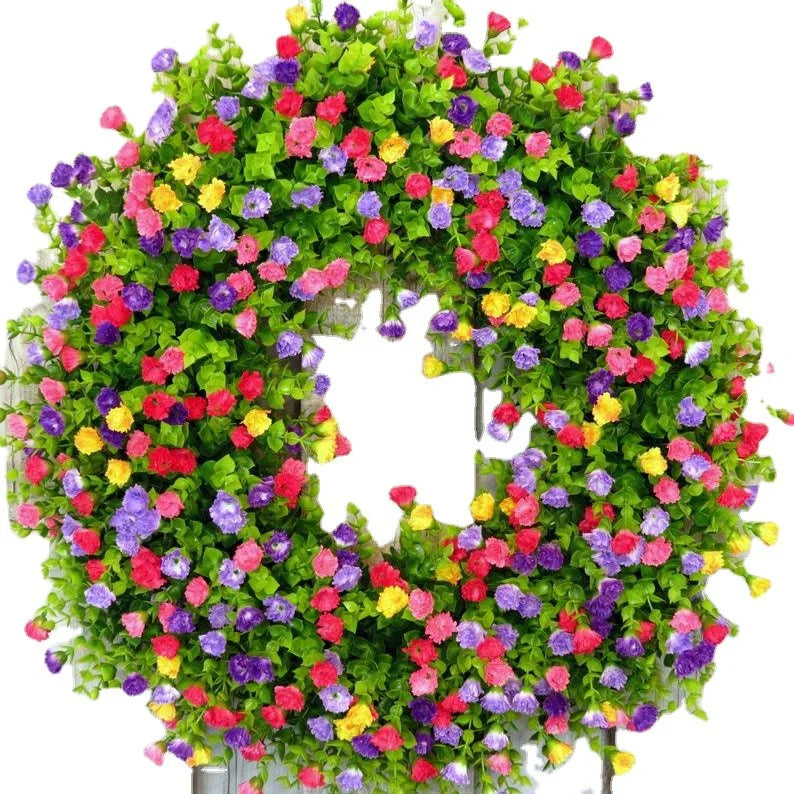 Artificial Wildflower Wreath with Eucalyptus Foliage and Hanging Loop, 15.74in