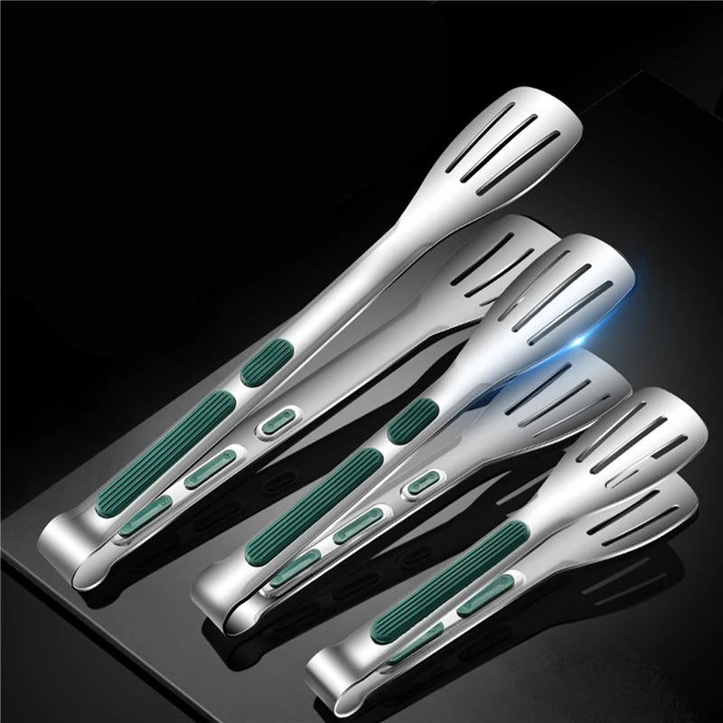 Stainless Steel Kitchen Tongs with Spring-Loaded Mechanism and Scalloped Tips