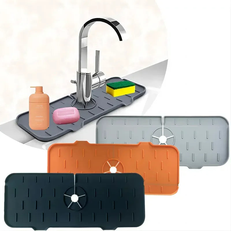 Silicone Sink Mat with Drainage Channels and Built-In Storage