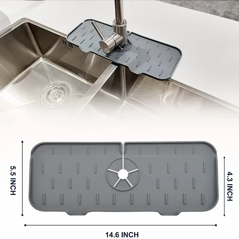 Silicone Sink Mat with Drainage Channels and Built-In Storage