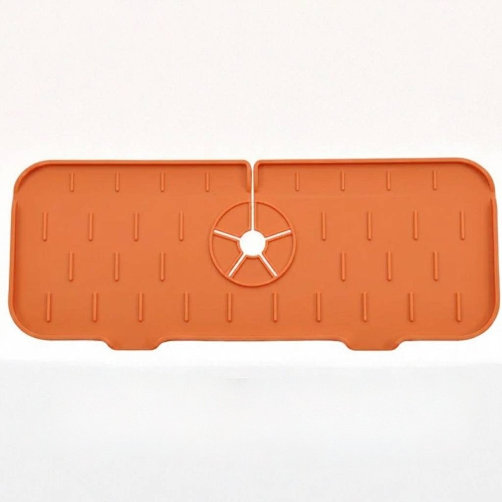 Silicone Sink Mat with Drainage Channels and Built-In Storage