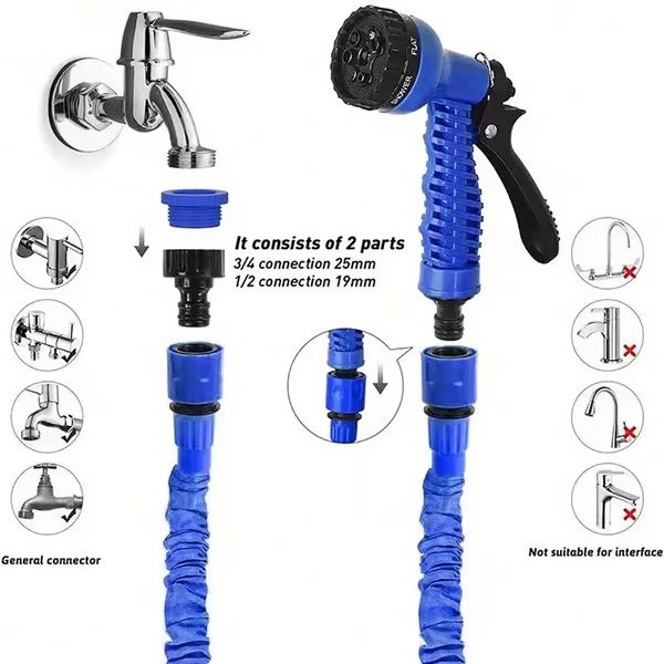 Expandable Garden Hose with Double-Layer Latex Core and Multi-Pattern Spray Nozzle