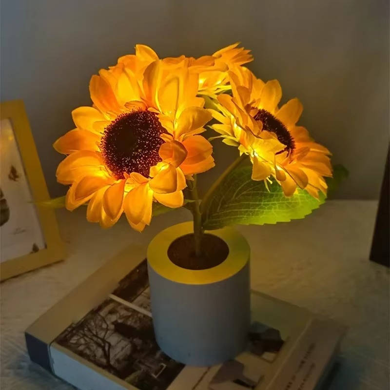 Floral LED Night Light with Flexible Copper Wire Stem and Adjustable Brightness
