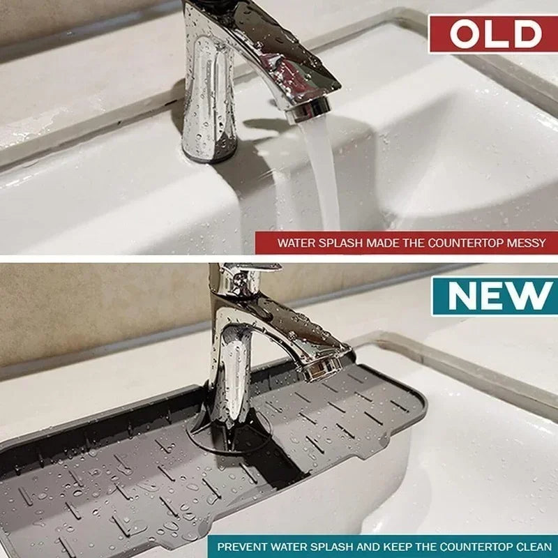 Silicone Sink Mat with Drainage Channels and Built-In Storage