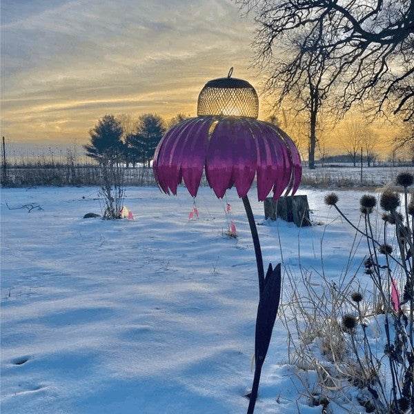 Standing Metal Bird Feeder with Lift-Top Lid and Open Dish