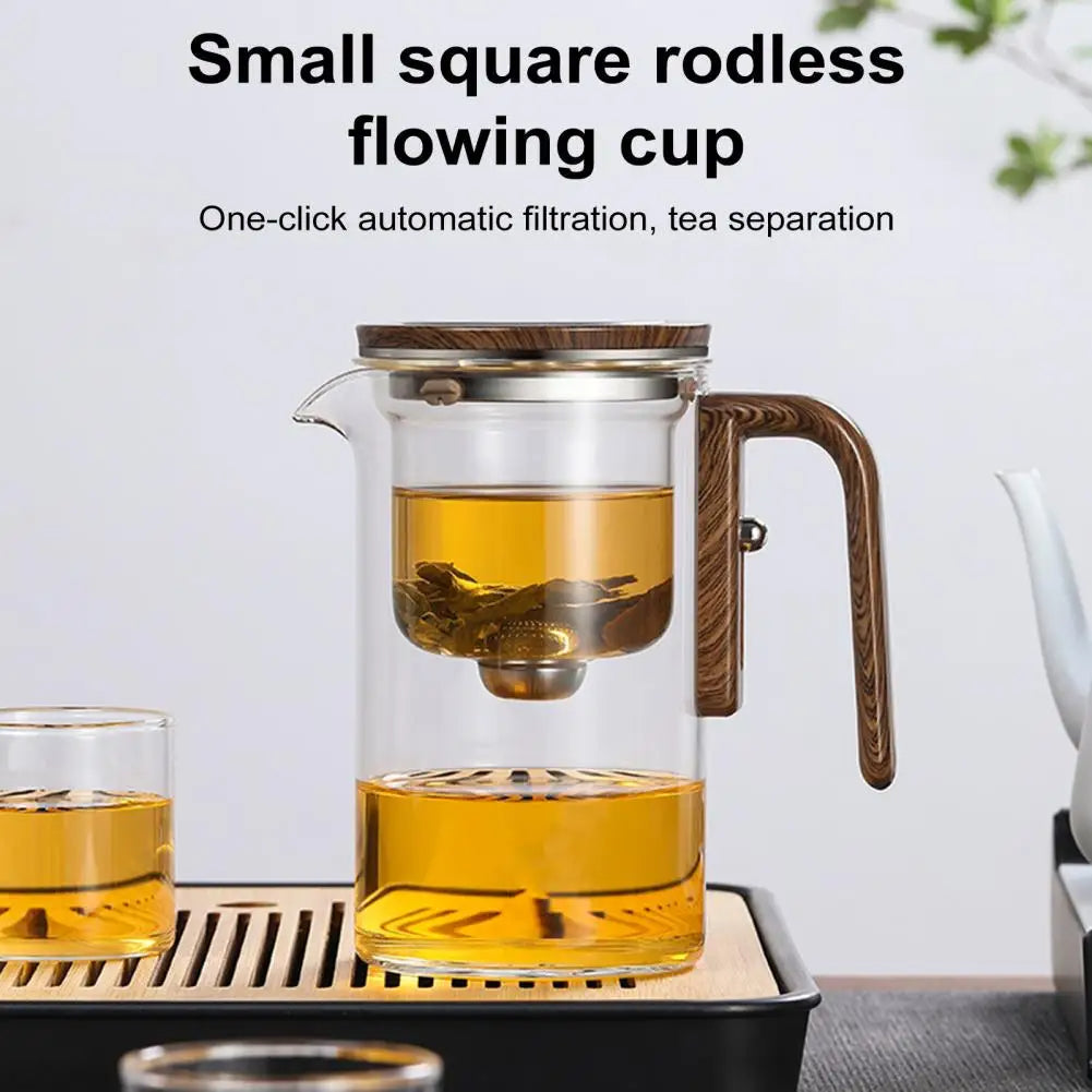 Borosilicate Glass Teapot with Water Separation Infuser and Wooden Handle