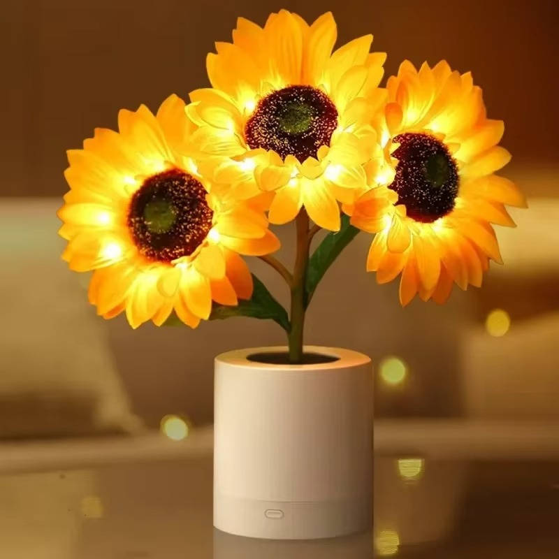 Floral LED Night Light with Flexible Copper Wire Stem and Adjustable Brightness