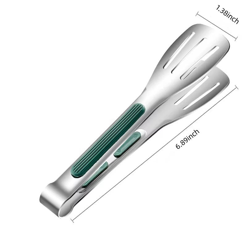 Stainless Steel Kitchen Tongs with Spring-Loaded Mechanism and Scalloped Tips