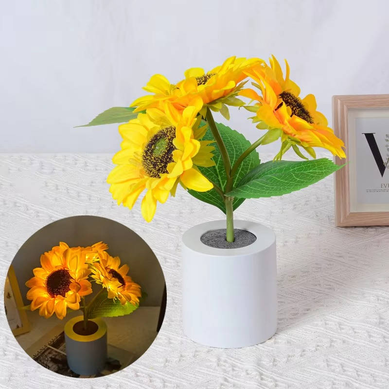 Floral LED Night Light with Flexible Copper Wire Stem and Adjustable Brightness
