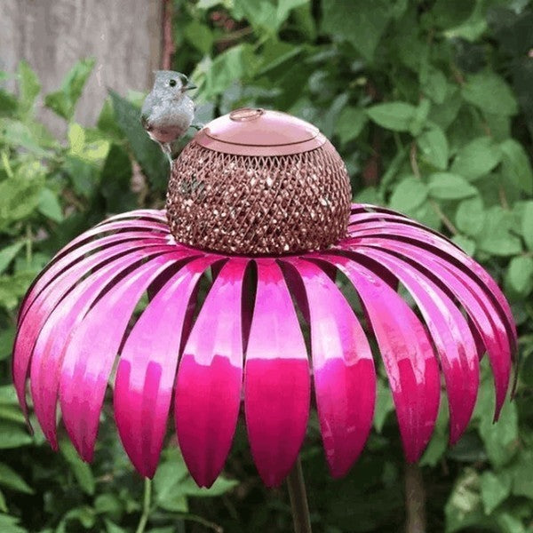 Standing Metal Bird Feeder with Lift-Top Lid and Open Dish