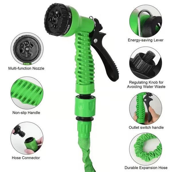 Expandable Garden Hose with Double-Layer Latex Core and Multi-Pattern Spray Nozzle