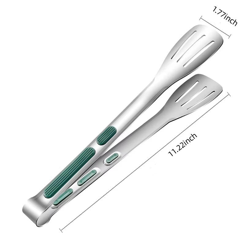 Stainless Steel Kitchen Tongs with Spring-Loaded Mechanism and Scalloped Tips