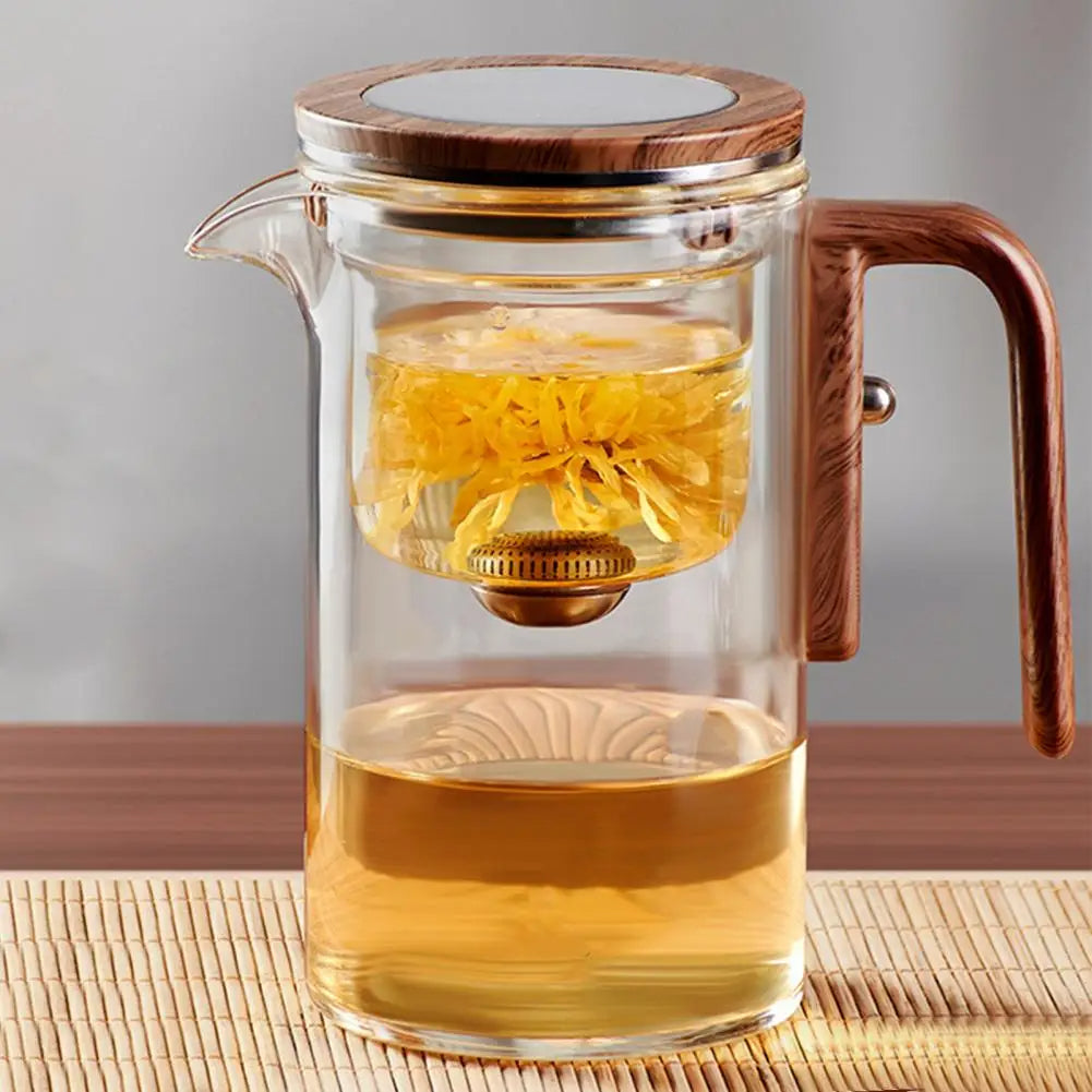 Borosilicate Glass Teapot with Water Separation Infuser and Wooden Handle