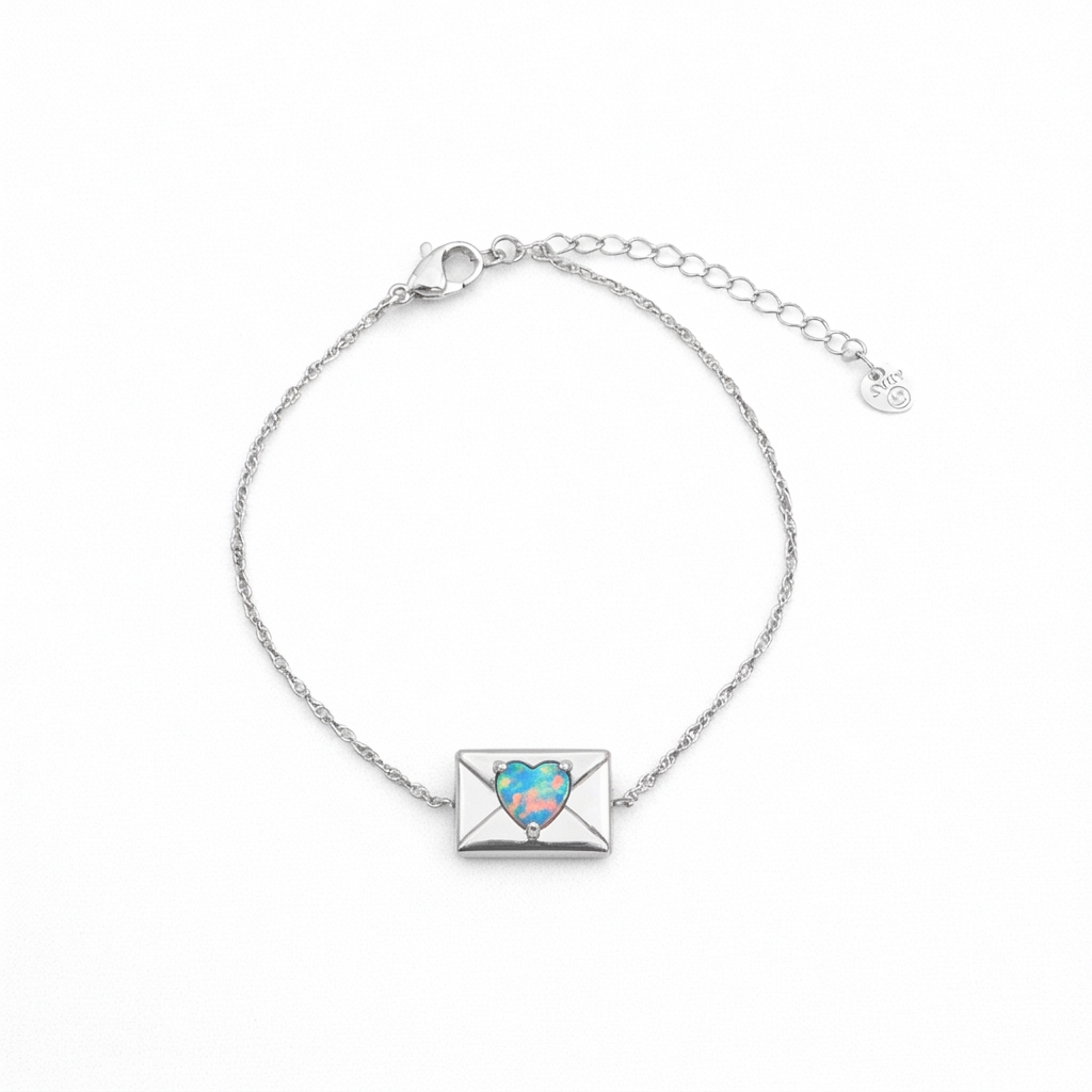 Delicate Chain Bracelet with Envelope Charm and Cubic Zirconia
