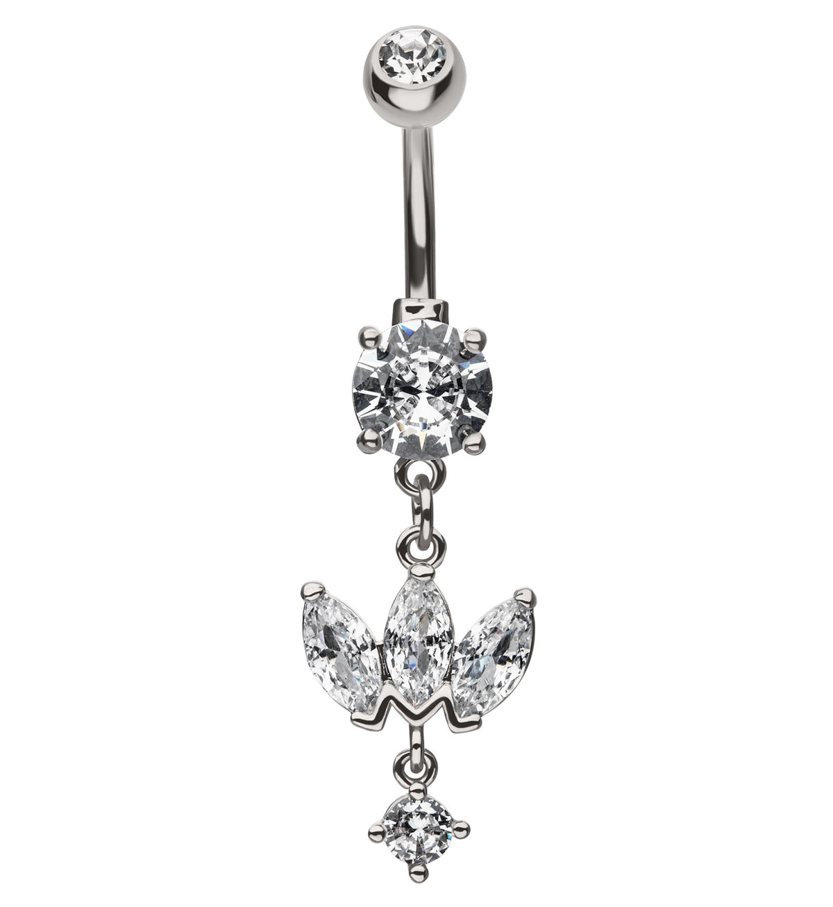 Empress Dangle Clear CZ Stainless Steel Belly Button Ring by Urban Body Jewelry