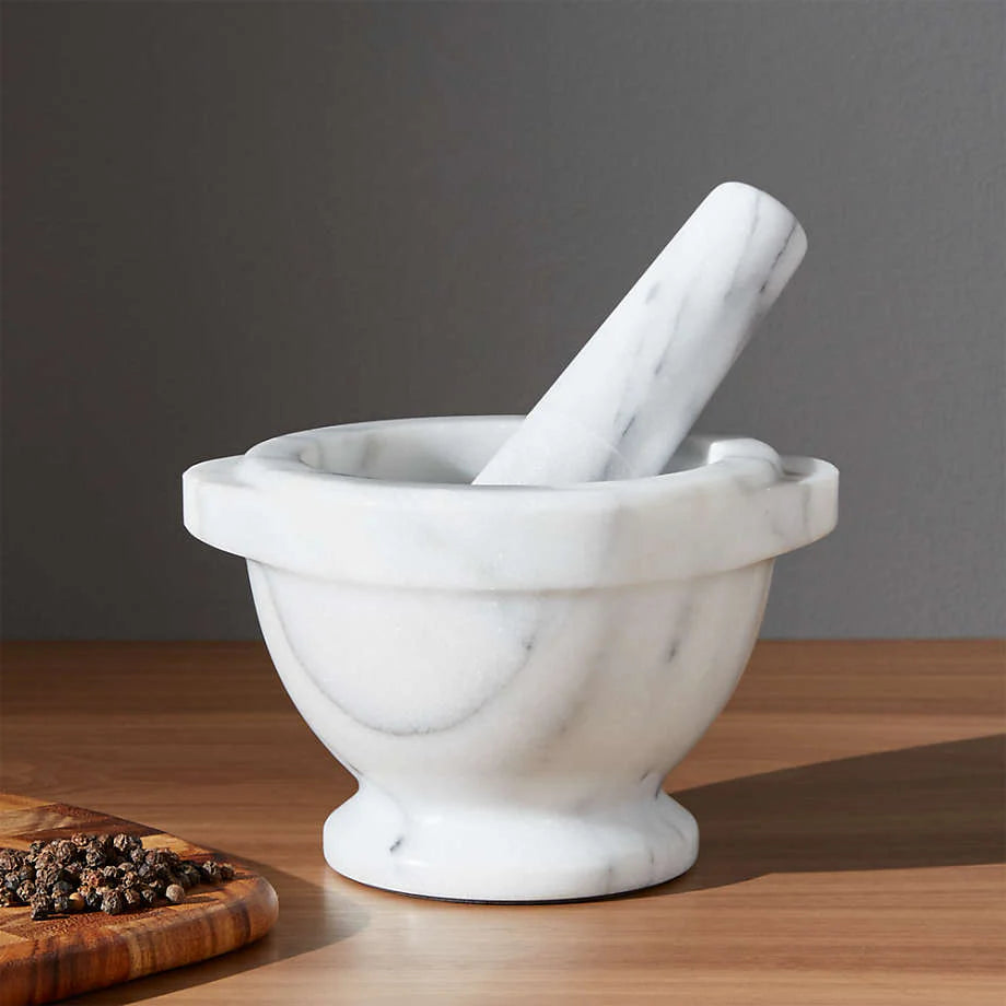 Marble Mortar and Pestle Classic White, Grinding Herbs