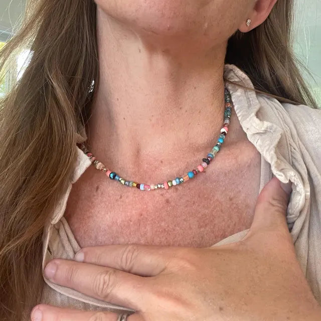 Beaded Necklace with Colorful Bead Mix and Adjustable Length