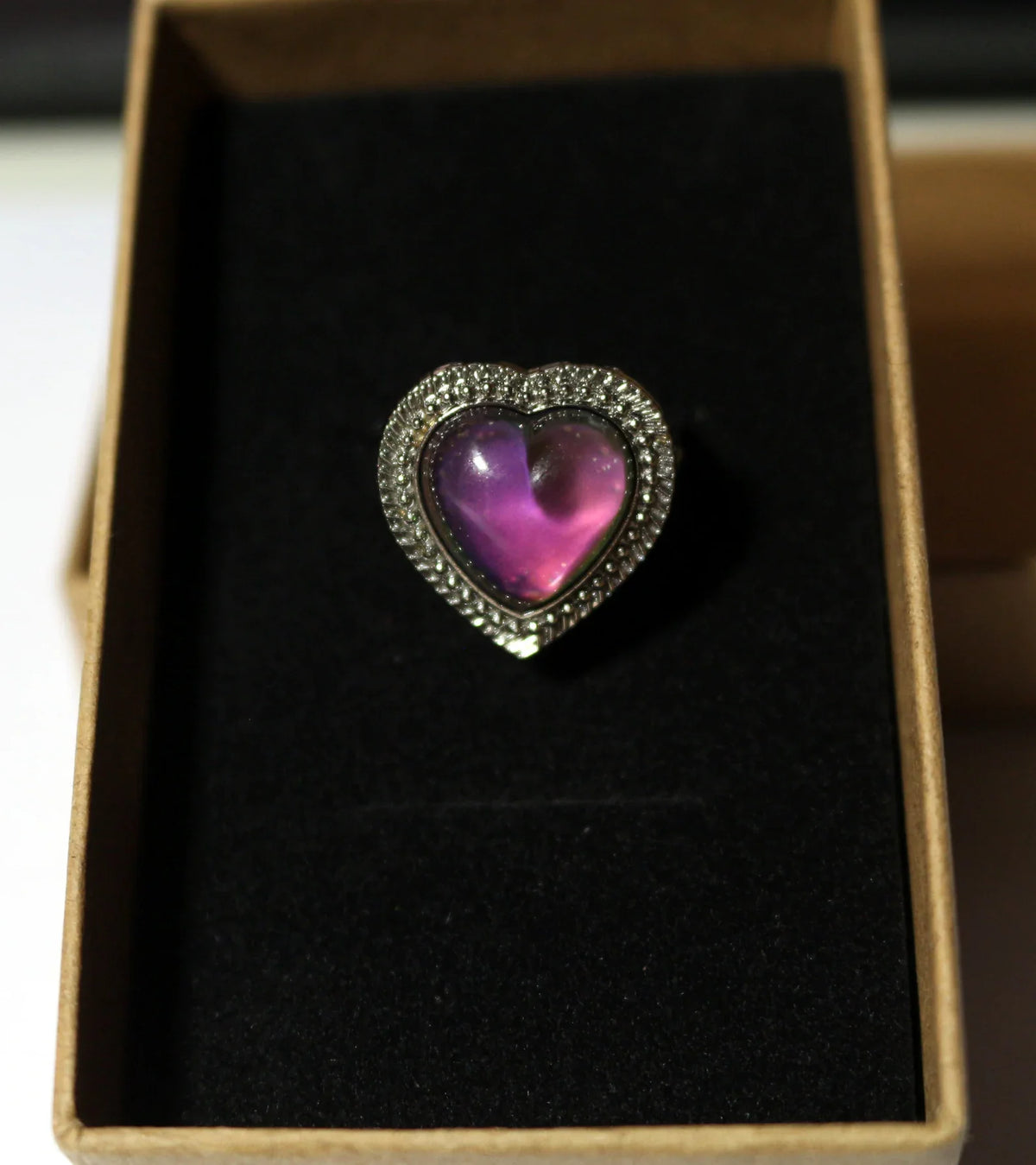 Temperature Sensitive Heart Ring with Color-Changing Face, Stainless Steel Band