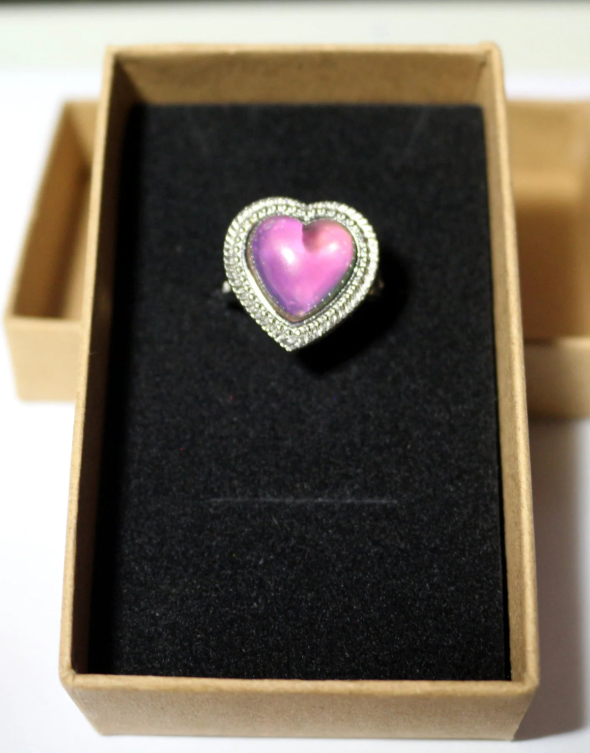 Temperature Sensitive Heart Ring with Color-Changing Face, Stainless Steel Band